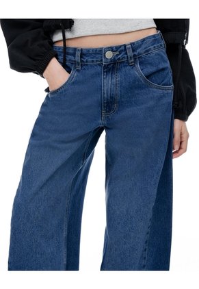 Jean Barrel Tiro Medio índigo Oscuro Mujer Azul