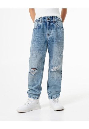 Jean Mom Tiro Medio índigo Medio Niña Azul