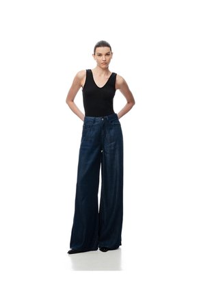 Jean Wide Leg Tiro Medio índigo Oscuro Mujer Azul