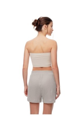 Short Relax Tiro Alto Texturizado Taupe Mujer Marron