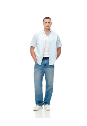 Camisa Manga Corta Regular Algodón Azul Hombre Azul