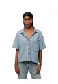 Camisa Manga Corta Regular Denim índigo Medio Mujer Azul Oscuro de Gef