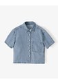 Camisa Manga Corta Regular Denim índigo Medio Mujer Azul Oscuro de Gef