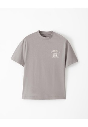Camiseta Oversize Algodón Taupe Estampada Mujer Marron Claro