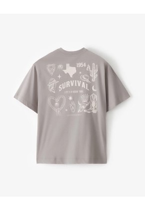 Camiseta Oversize Algodón Taupe Estampada Mujer Marron Claro
