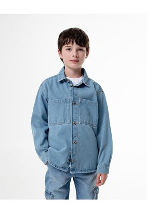 Camisa Manga Larga Regular Denim índigo Medio Niño Azul