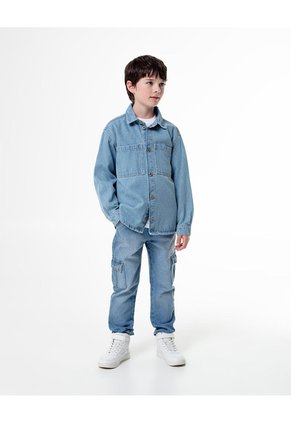 Camisa Manga Larga Regular Denim índigo Medio Niño Azul