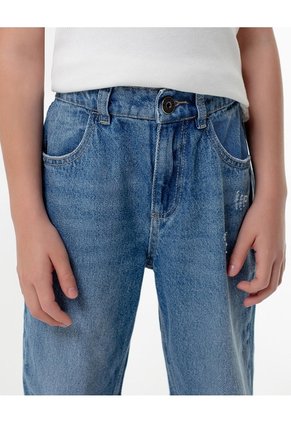 Jean Mom Tiro Medio índigo Medio Niña Azul