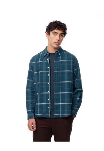 Camisa Manga Larga Regular Algodón Cuadros Hombre Azul Gef