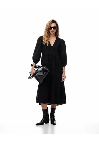 Vestido Midi Manga 3/4 Negro Mujer Negro Gef