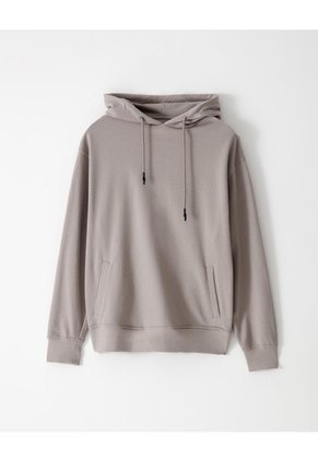 Buzo Relax Tipo Hoddie Algodón Taupe Hombre Marron