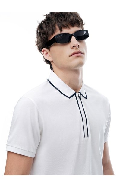 Polo Half Zip Regular Blanca Hombre Blanco