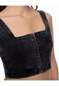 Crop Top Slim Denim Negro Mujer Azul de Gef