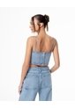 Crop Top Denim Brillos índigo Claro Mujer Azul de Gef