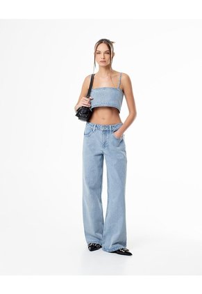Crop Top Denim Brillos índigo Claro Mujer Azul