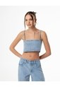 Crop Top Denim Brillos índigo Claro Mujer Azul de Gef