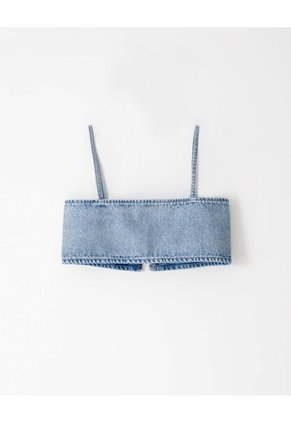 Crop Top Denim Brillos índigo Claro Mujer Azul