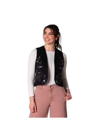 Chaleco De Mujer En Dril Bordado Lec Lee Negro Generic