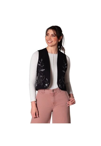Chaleco De Mujer En Dril Bordado Lec Lee Negro