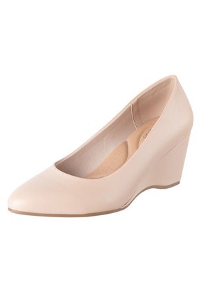 Zapatos De Tacon Tipo Cuña Karlile Para Mujer Beige Comfort Plus 193144 Payless