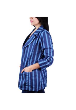 Blazer Estampado A Rayas Para Mujer - Azul Turqueza