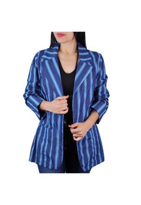 Blazer Estampado A Rayas Para Mujer - Azul Turqueza