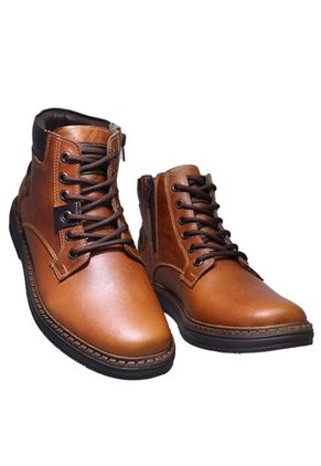 Botín  En Cuero De Amarrar Y Cremallera Lateral Para Hombre