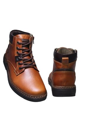 Botín  En Cuero De Amarrar Y Cremallera Lateral Para Hombre