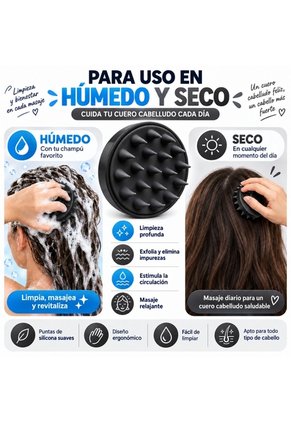 Cepillo Masajeador De Silicona Para Cuero Cabelludo Exfoliante Capilar Negro