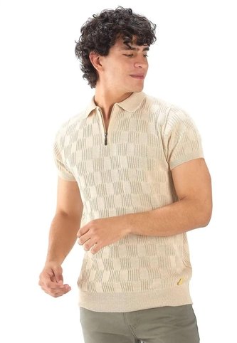 Camiseta Polo Cuadro Canales Cremallera - Beige - Giive Giive