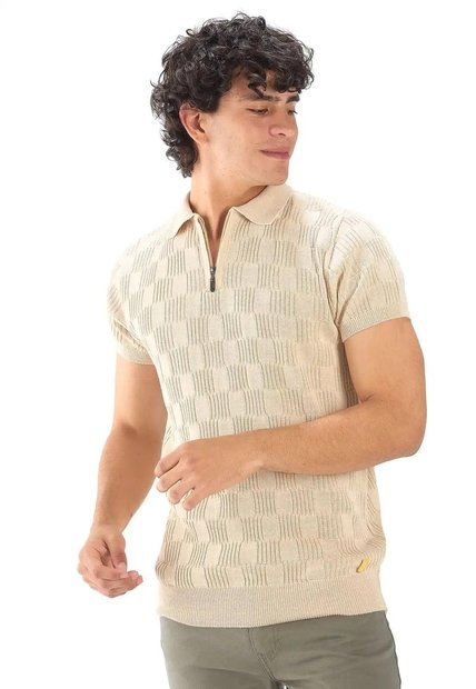 Camiseta Polo Cuadro Canales Cremallera - Beige - Giive