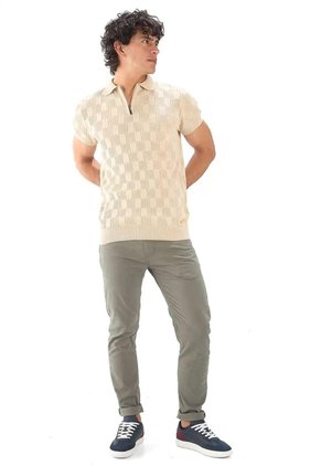 Camiseta Polo Cuadro Canales Cremallera - Beige - Giive