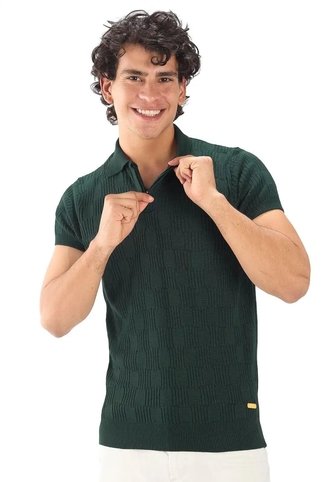 Camiseta Polo Cuadro Canales Cremallera - Verde Militar - Giive Giive
