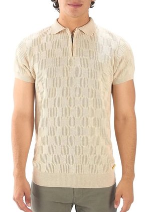 Camiseta Polo Cuadro Canales Cremallera - Beige - Giive