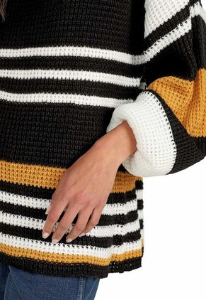 Buzo Punto Ingles Cuello Bandeja Rayas Negro - EMC572