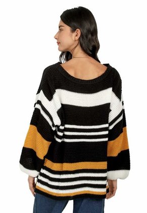 Buzo Punto Ingles Cuello Bandeja Rayas Negro - EMC572