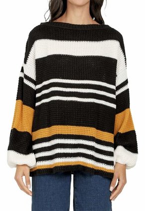 Buzo Punto Ingles Cuello Bandeja Rayas Negro - EMC572