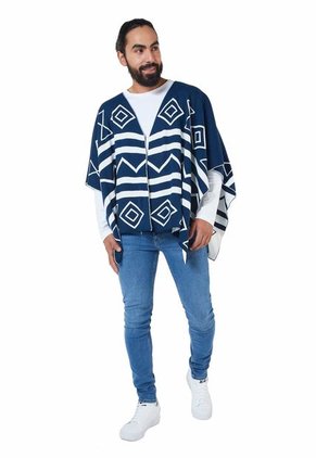 Ruana Rombos Doble Faz - Azul/Marfil