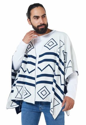 Ruana Rombos Doble Faz - Azul/Marfil