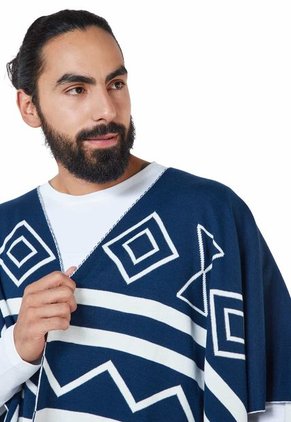 Ruana Rombos Doble Faz - Azul/Marfil