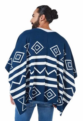 Ruana Rombos Doble Faz - Azul/Marfil