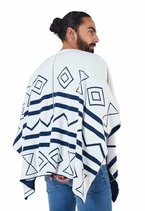 Ruana Rombos Doble Faz - Azul/Marfil