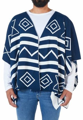 Ruana Rombos Doble Faz - Azul/Marfil