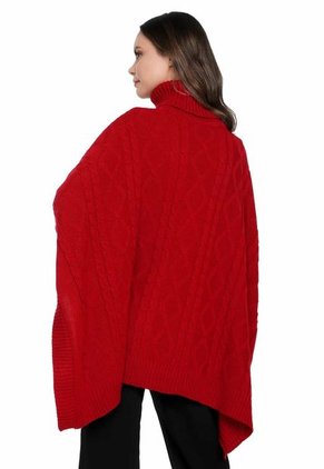 Ruana Mangas Trenza Rombos Cuello Tortuga - WMC536-Rojo