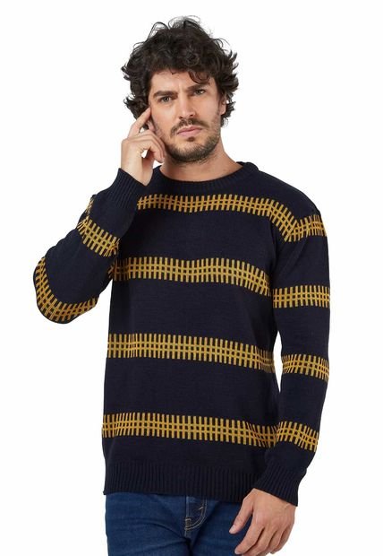 Buzo Cuello Redondo Tejido Cerca Azul/Mostaza BHC688 - Giive