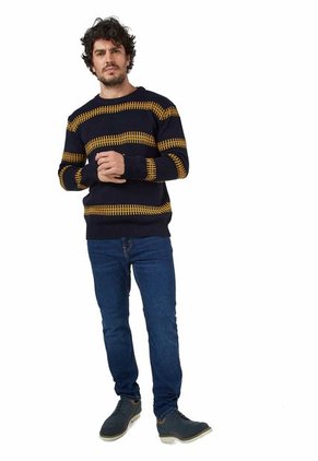 Buzo Cuello Redondo Tejido Cerca Azul/Mostaza BHC688 - Giive