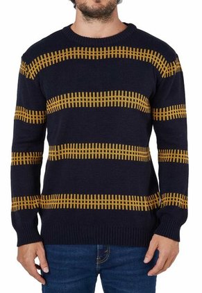 Buzo Cuello Redondo Tejido Cerca Azul/Mostaza BHC688 - Giive