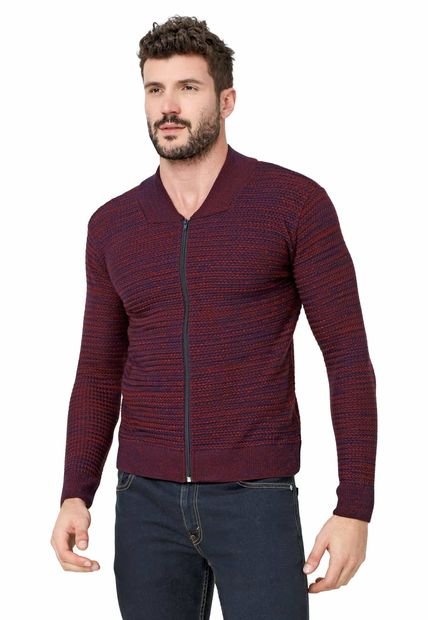 Chaqueta Cuello Beisbolero Tejido Lazo Matizado Vino Tinto - CHA580