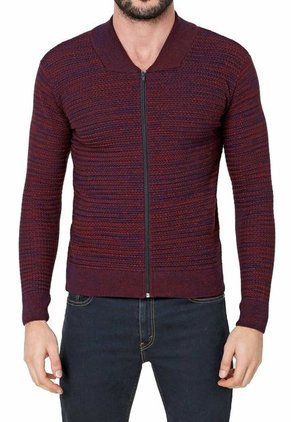 Chaqueta Cuello Beisbolero Tejido Lazo Matizado Vino Tinto - CHA580
