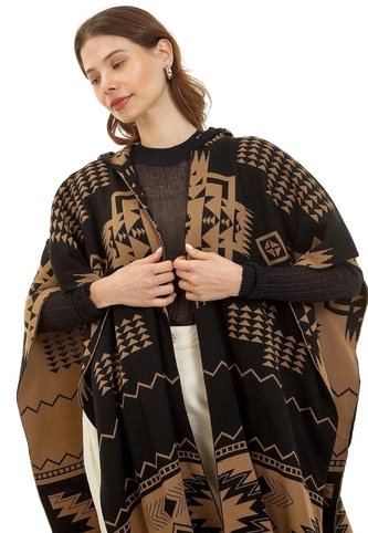 Ruana Artesanal Pirámides - Negro/Camel - Give Giive